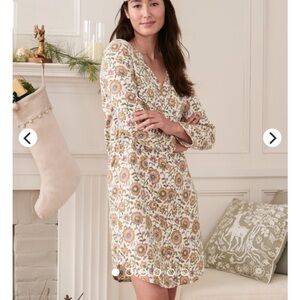 NWT Garnet Hill Organic-Pima-Cotton Flannel Gown green white flower print size S